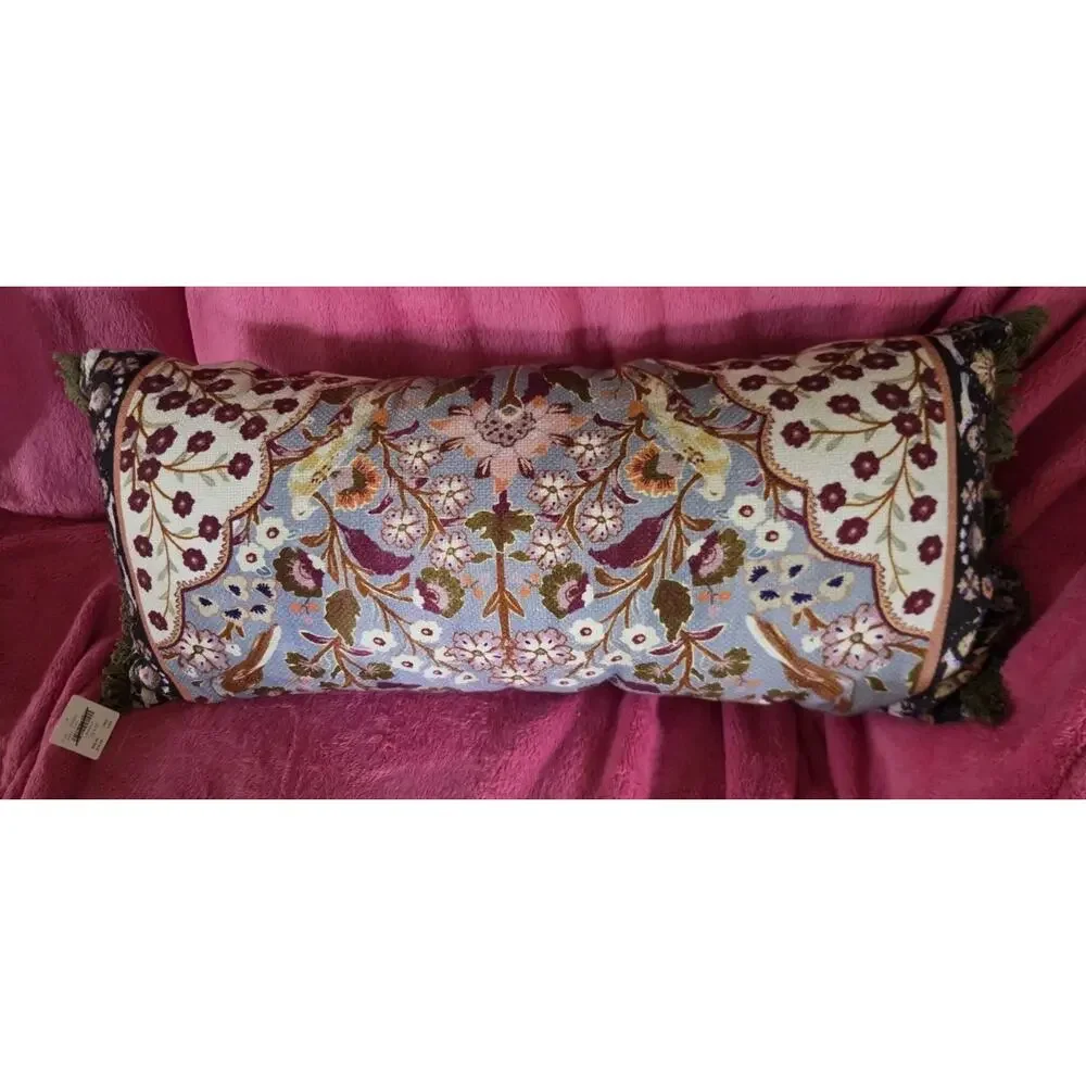 Anthropologie Pippa Cotton Printed Floral Pillow Nwts 12 In By 27 In